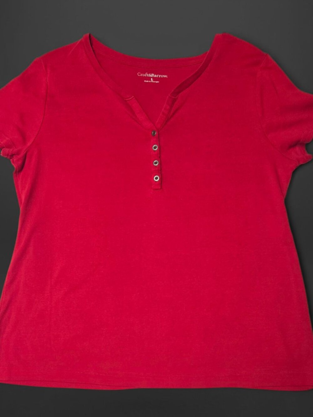 Croft & Barrow Classic Button Red TShirt (Large)
